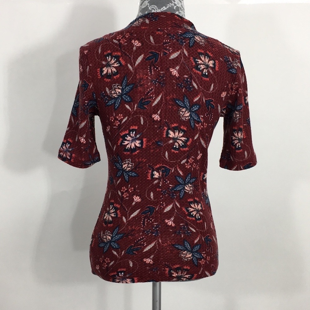 William Rast Burgundy Floral Waffle Knit Top - Picture 3 of 10